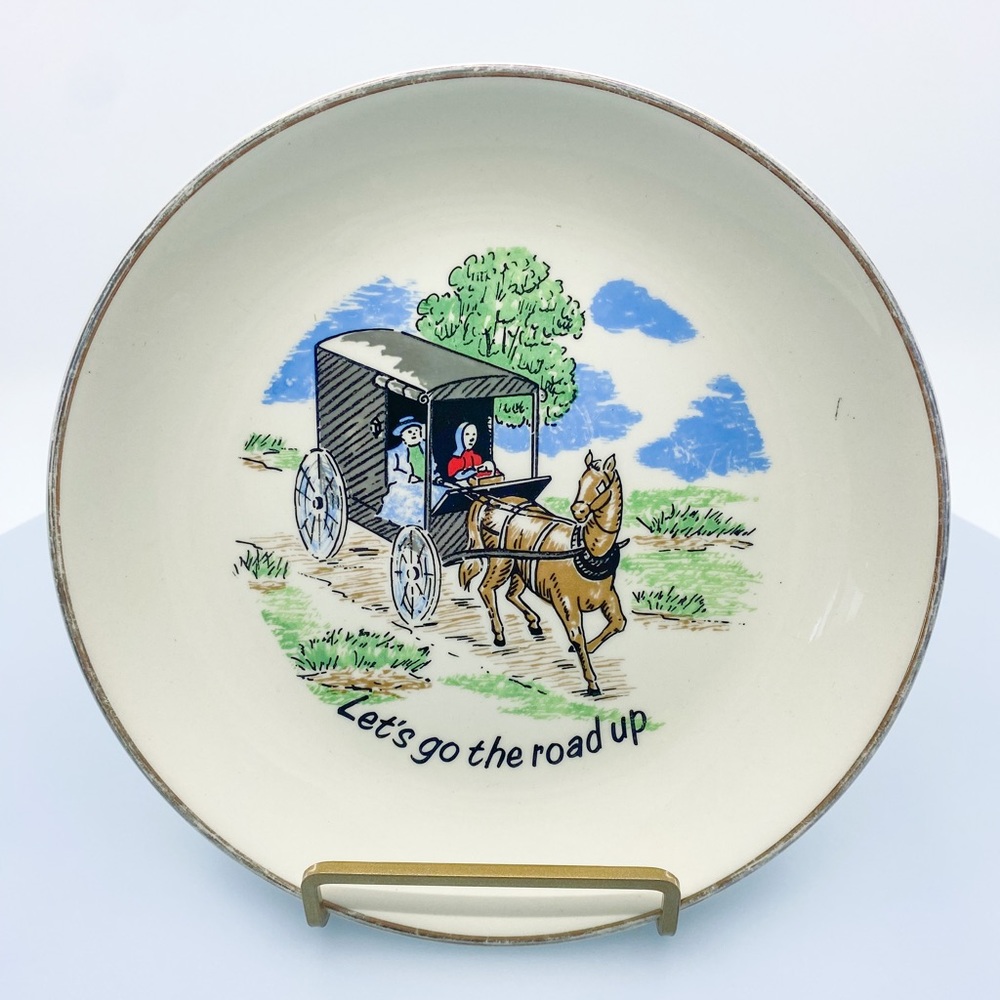 Vintage 1950s-1970s Hand-Painted Amish Horse & Buggy Souvenir Plate • PA Dutch